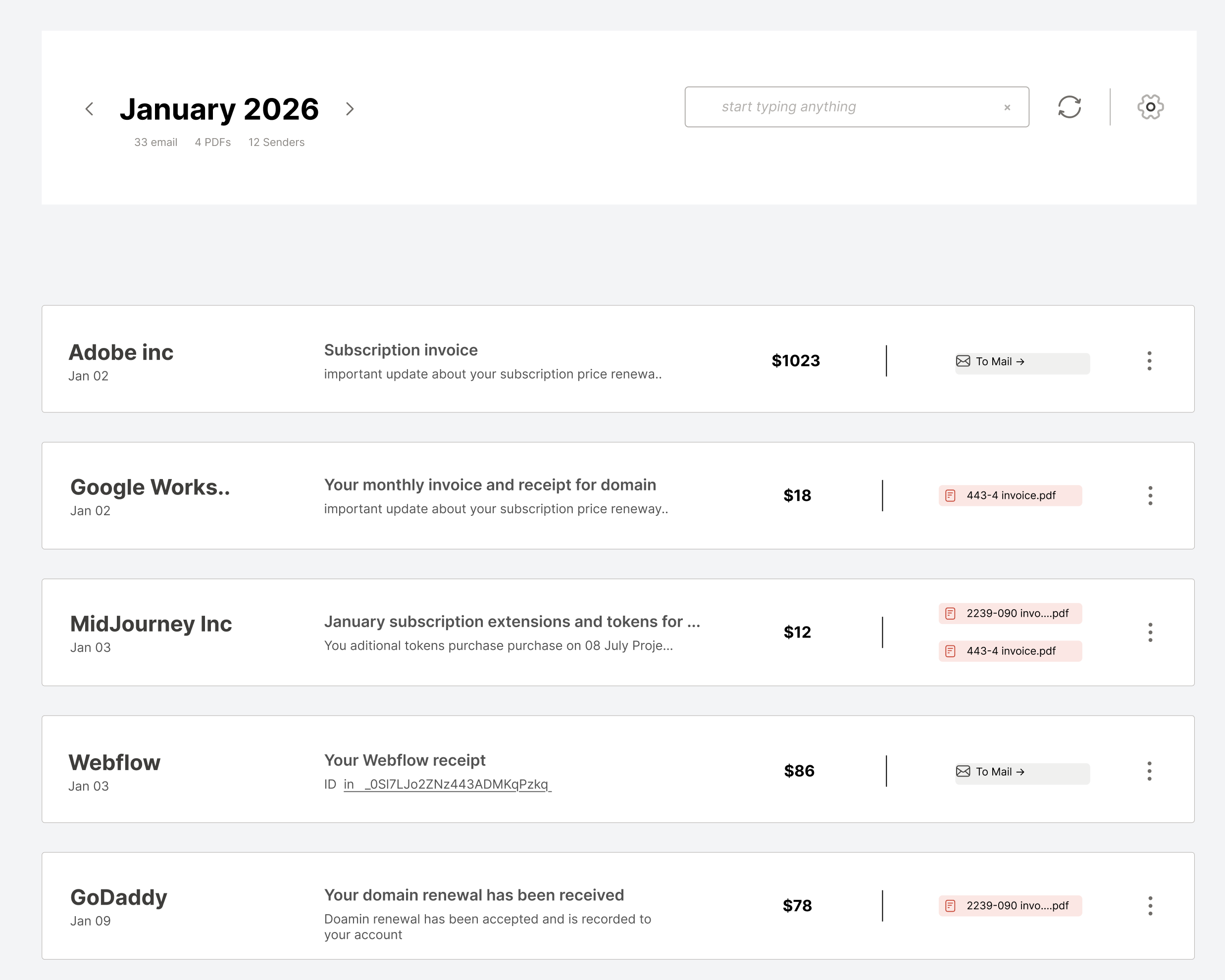 McTyson invoice feed — January 2026 list view